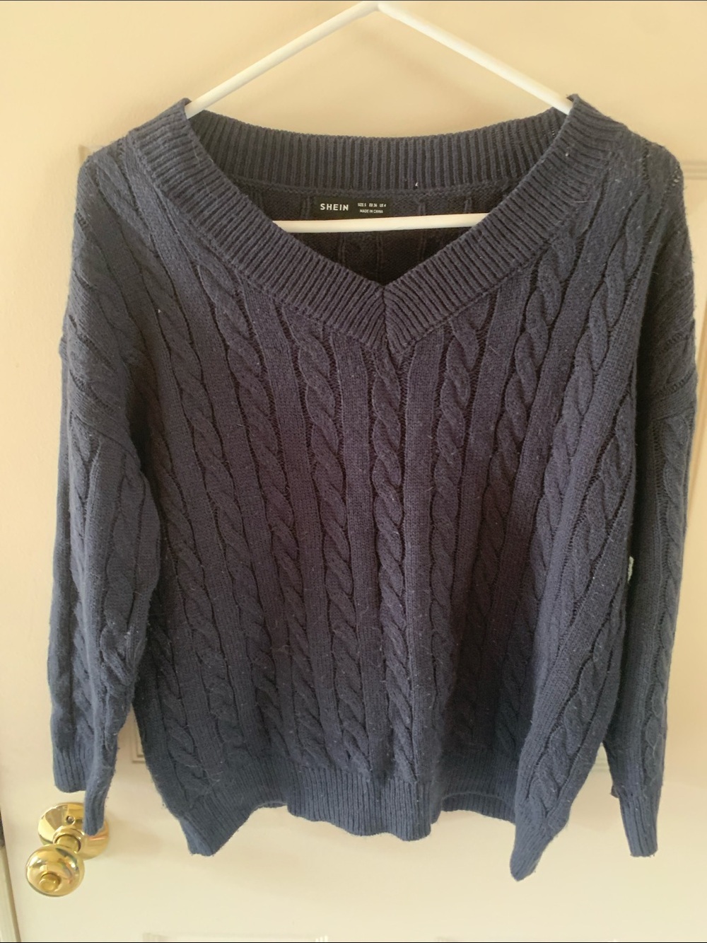 SHEIN Navy Cable-Knit V-Neck Sweater